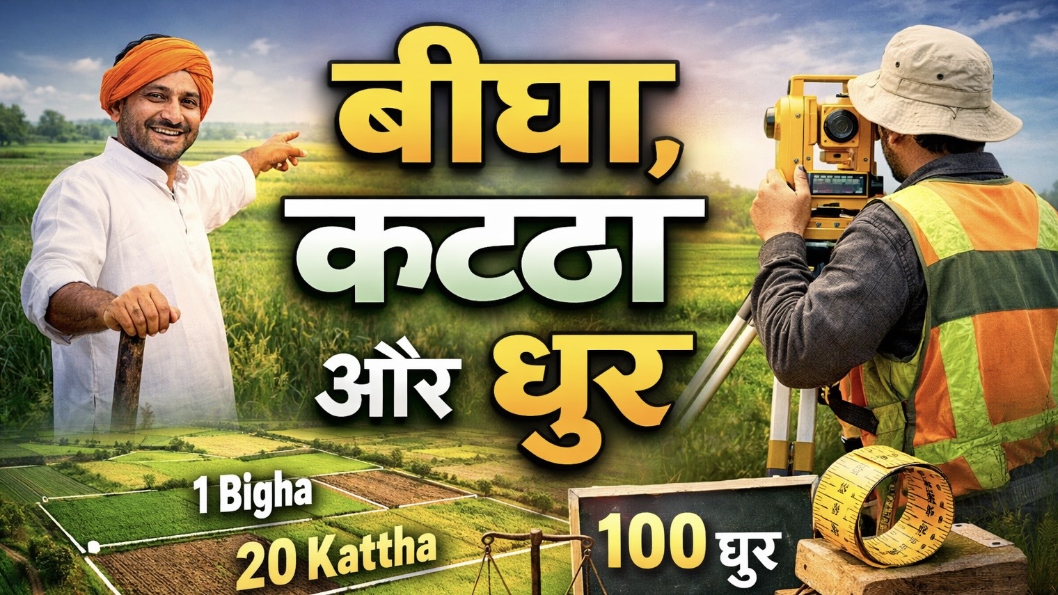 बीघा और कट्ठा में ज़मीन मापते किसान